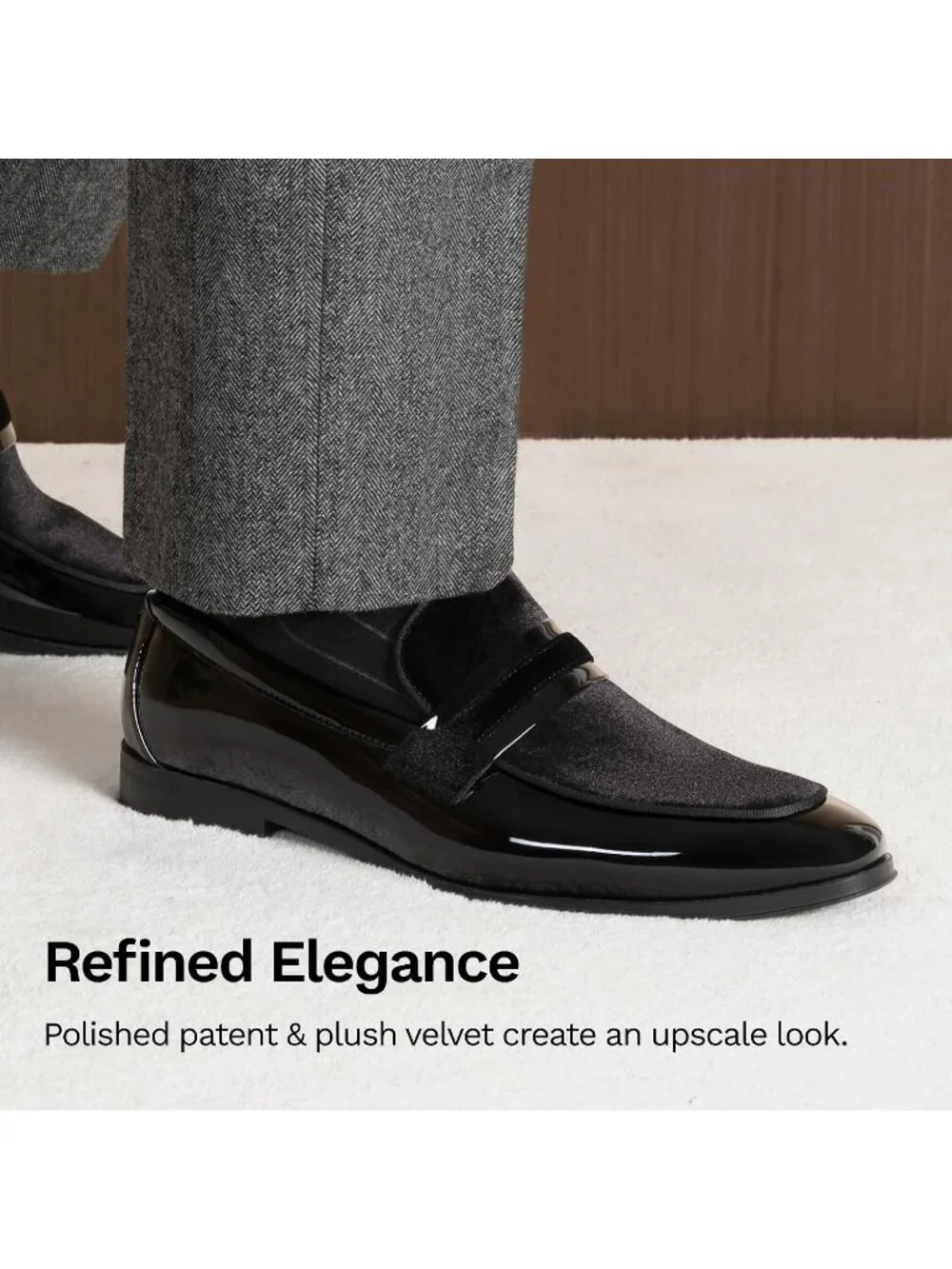 Men's Black Patent Velvet Tuxedo Loafers Slip On Wedding Formal Dress Shoes
